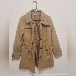 Papaya Tan Button-Up Trench Coat